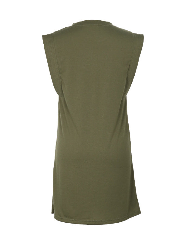 A-line Loose Color Split-joint Round-neck Mini Dresses