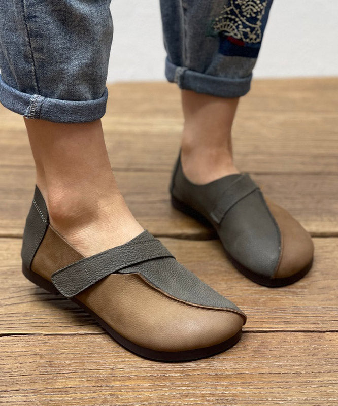 Grey Splicing Cowhide Leather Ox Tendon Flat Feet Shoes