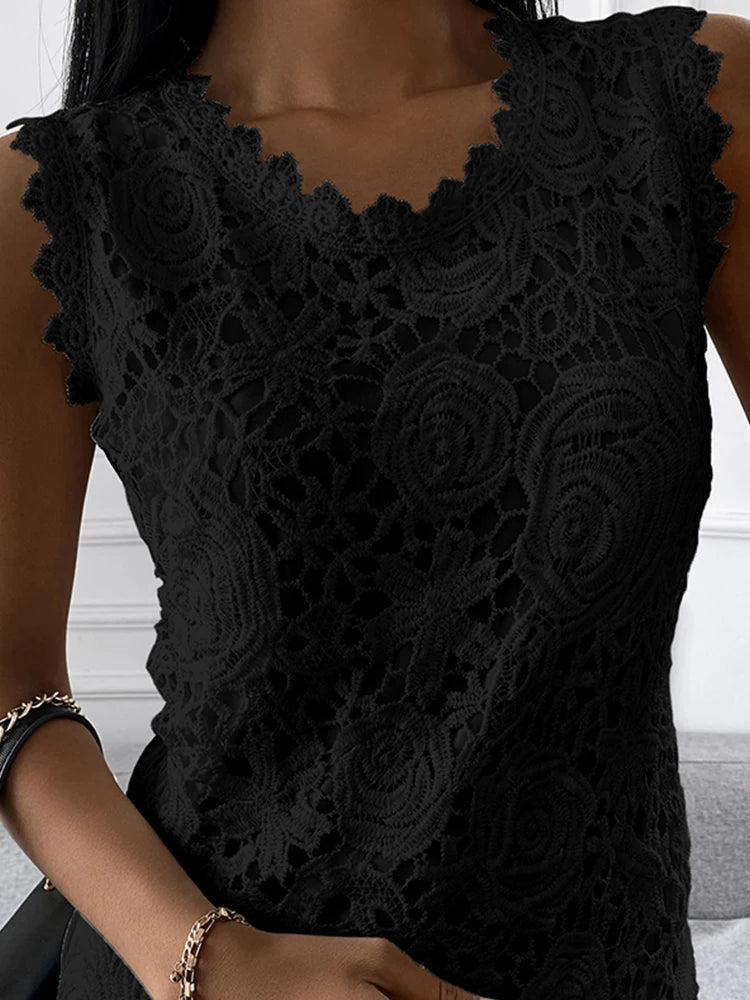 Summer Lace Jacquard Sleeveless T-shirt S-5xl Vest Camisole Halter Top