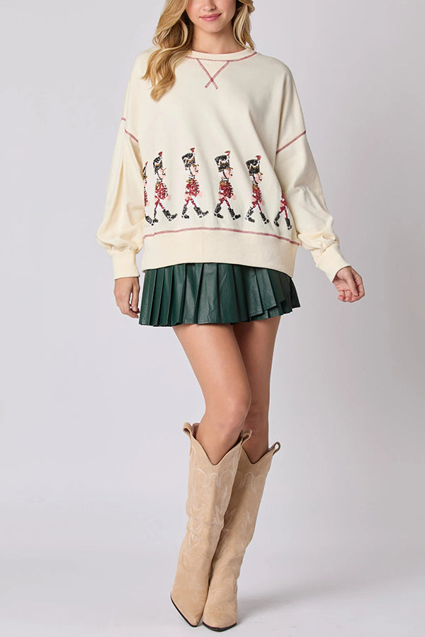 Christmas Soldier Sequined Long Sleeve Sweatshirt