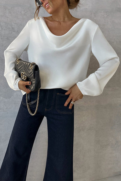 White Drapped Satin Blouse