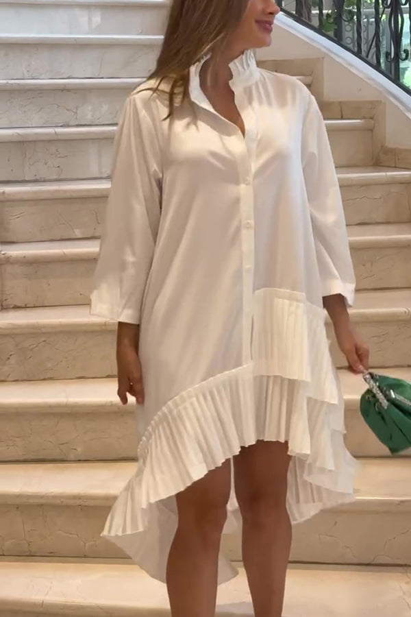 Color Palace Style Loose Irregular Pleated Hem Mini Dress