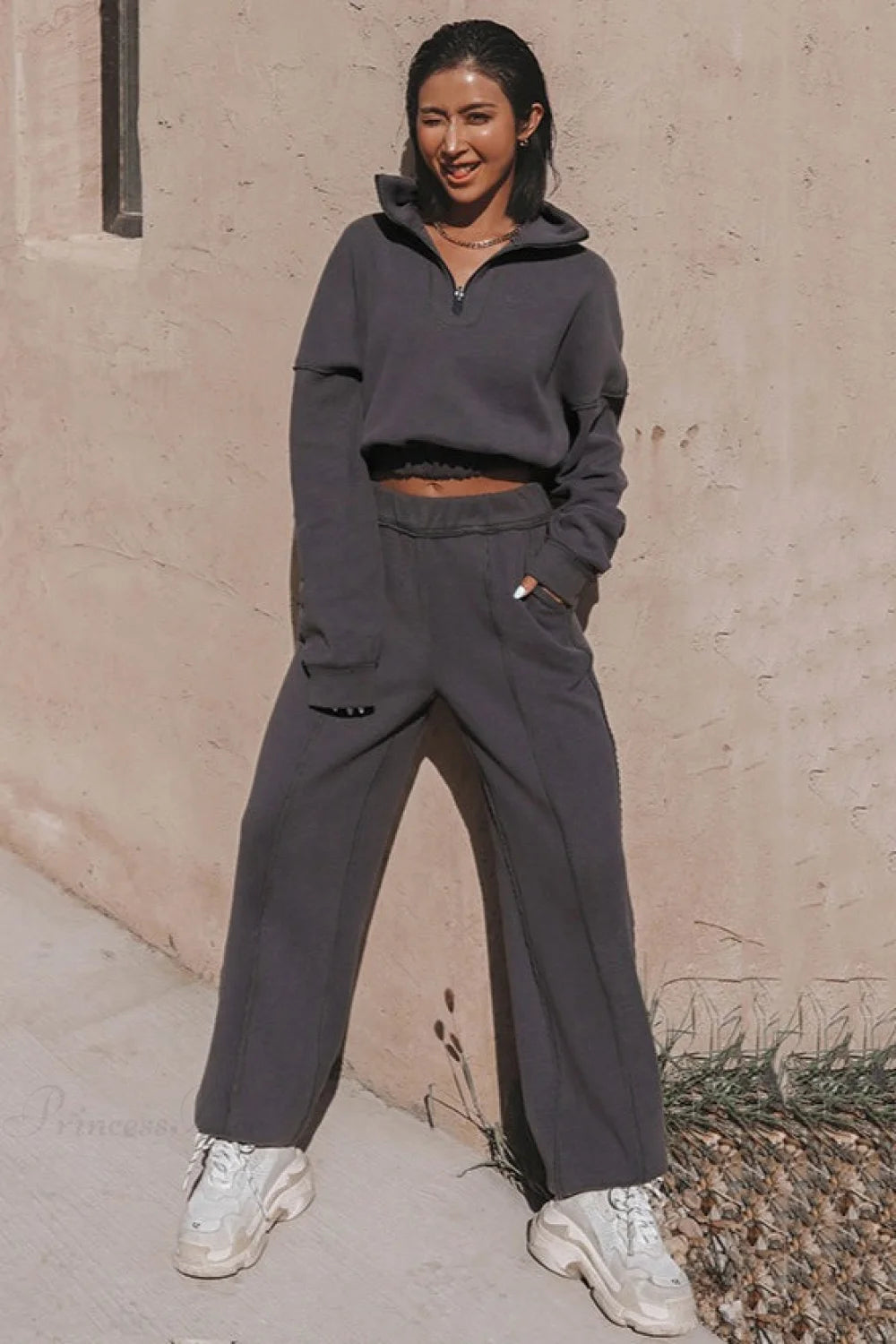 Athleisure Stand Collar Sweatshirt Elastic Jogger Two Piece Set