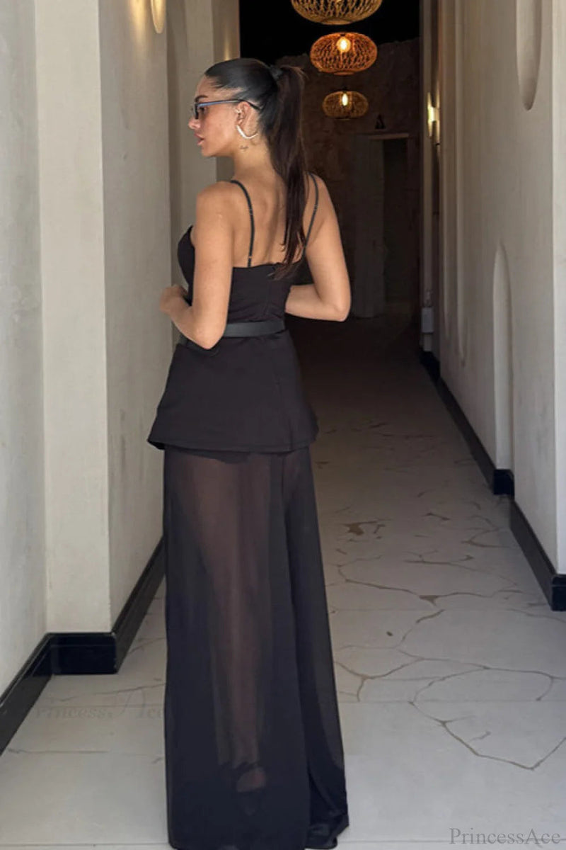 Mesh Cami Panel Slim Maxi Dress