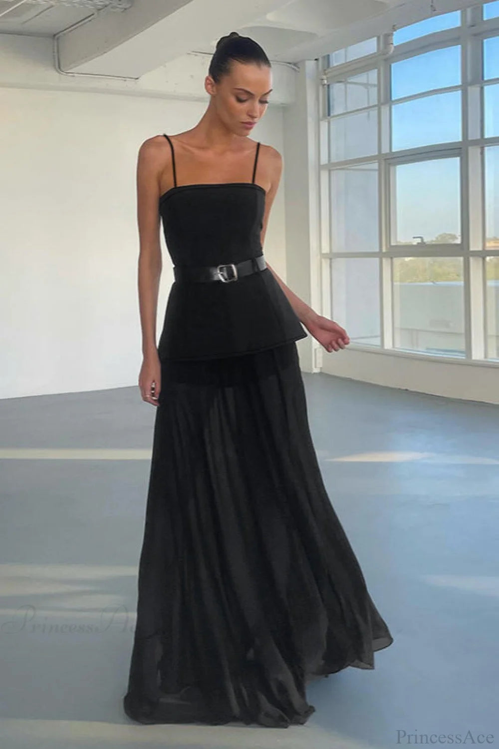 Mesh Cami Panel Slim Maxi Dress