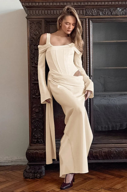 Off-the-shoulder Long Sleeve Bodycon Split Two Piece Set