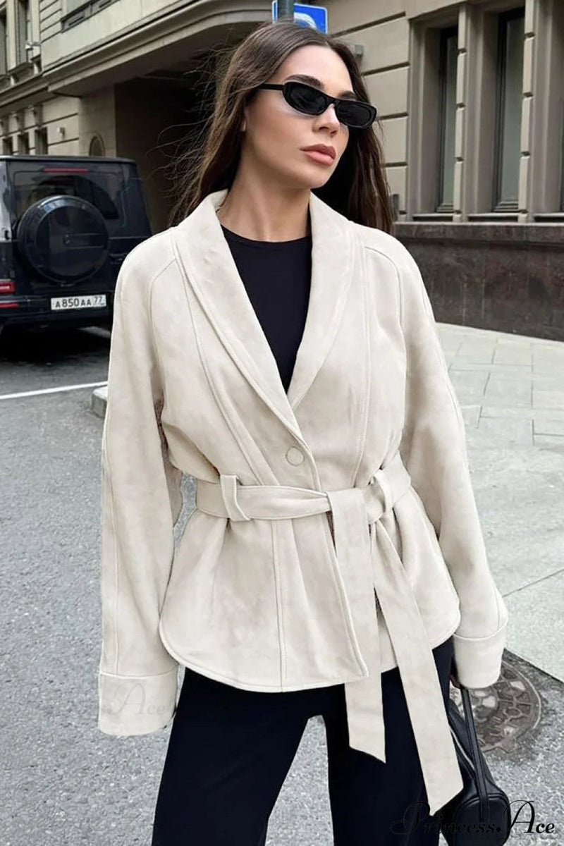 Suede Long Sleeve Jacket Coat