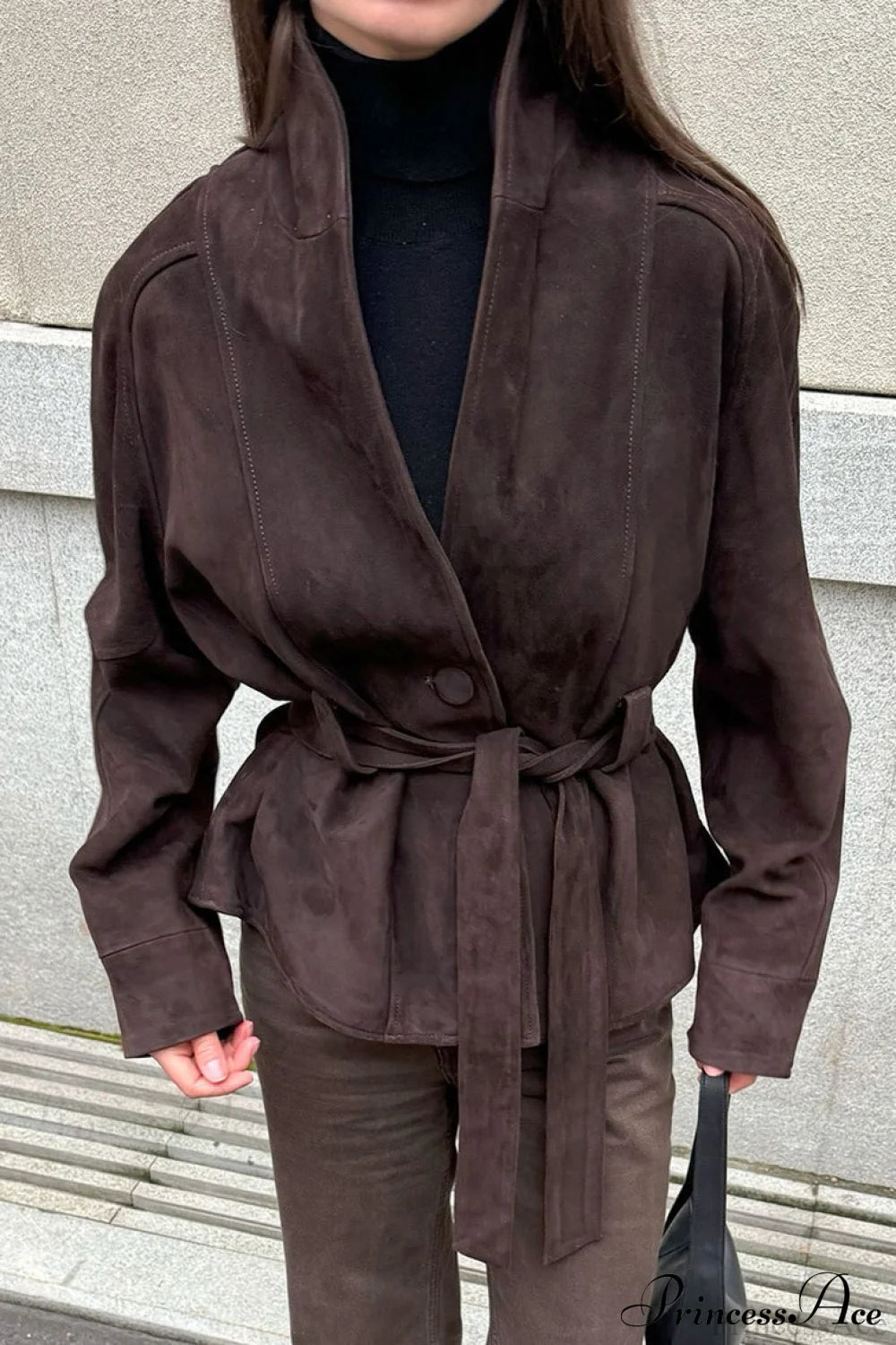 Suede Long Sleeve Jacket Coat