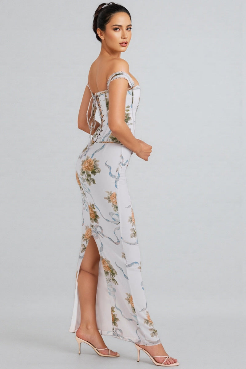 Setlla Soft Blue Print Corset Maxi Dress