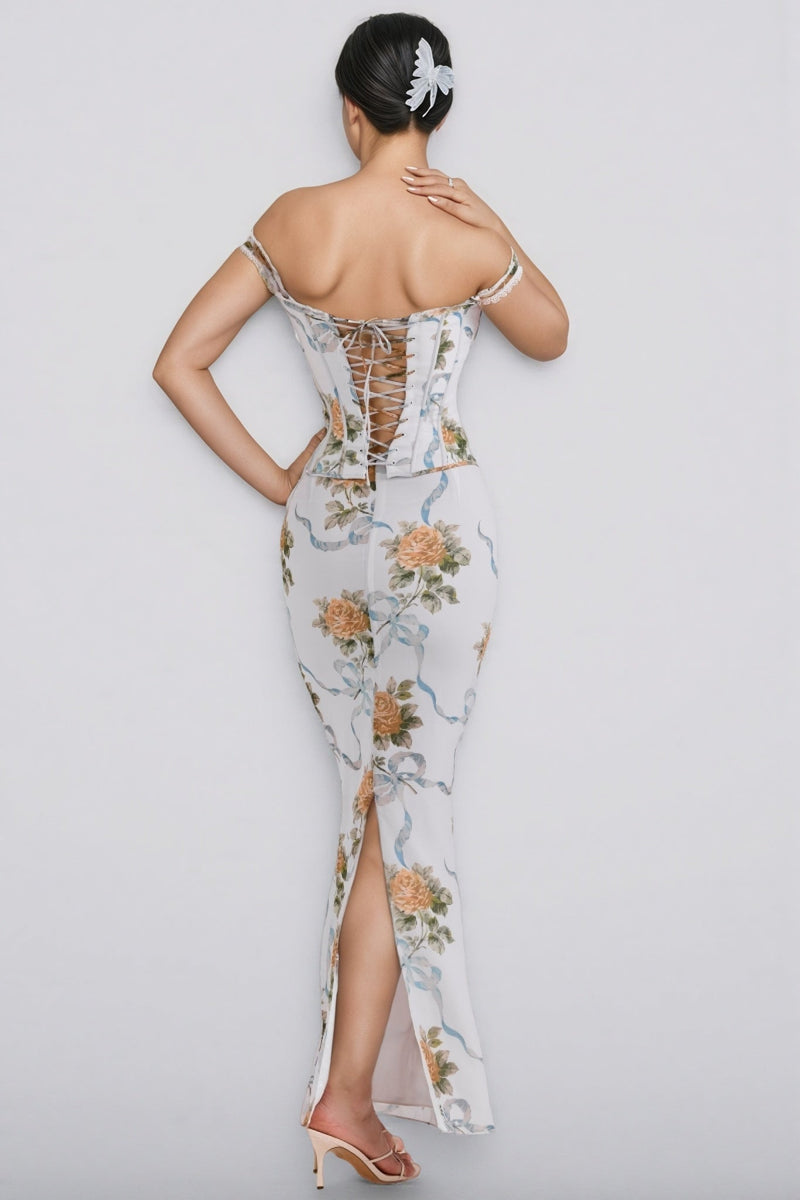 Setlla Soft Blue Print Corset Maxi Dress
