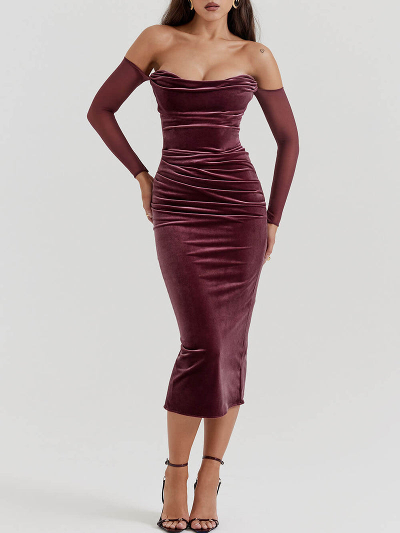 Velvet-elegance Off-shoulder Midi Dress