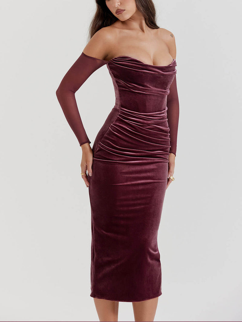 Velvet-elegance Off-shoulder Midi Dress