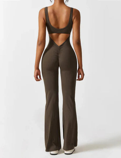 V-back Flared Jumpsuit Coffee