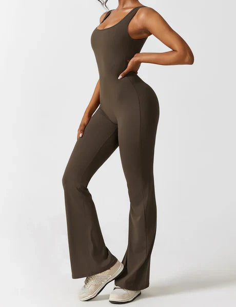 V-back Flared Jumpsuit Coffee
