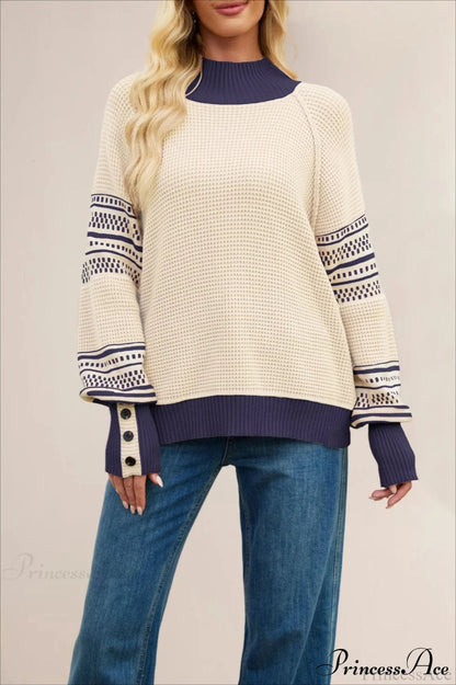 Color-block Mock Neck Knit Sweater