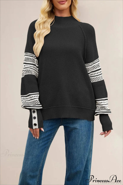 Color-block Mock Neck Knit Sweater
