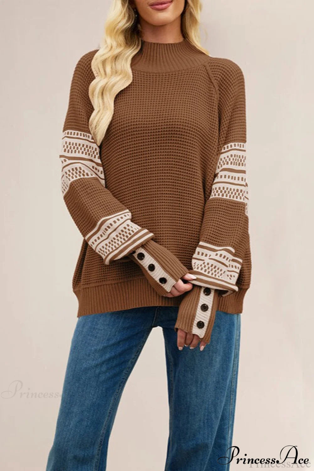 Color-block Mock Neck Knit Sweater