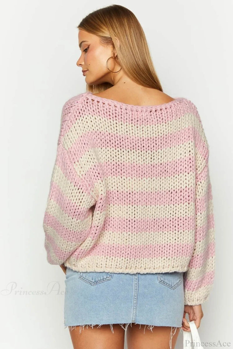 Colorblock Off-the-shoulder Stripe Loose Sweater