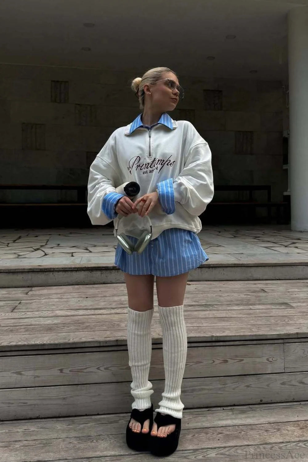 Cotton Letter Print Half-zip Long Sleeve Sweatshirt