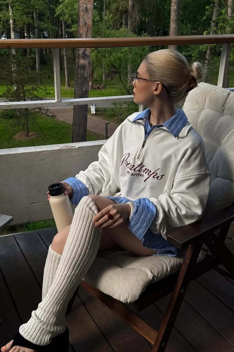 Cotton Letter Print Half-zip Long Sleeve Sweatshirt