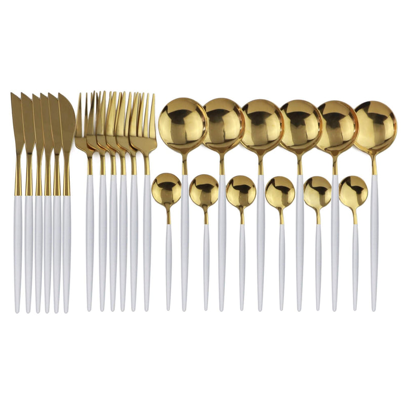 Modern White Gold Flatware Set