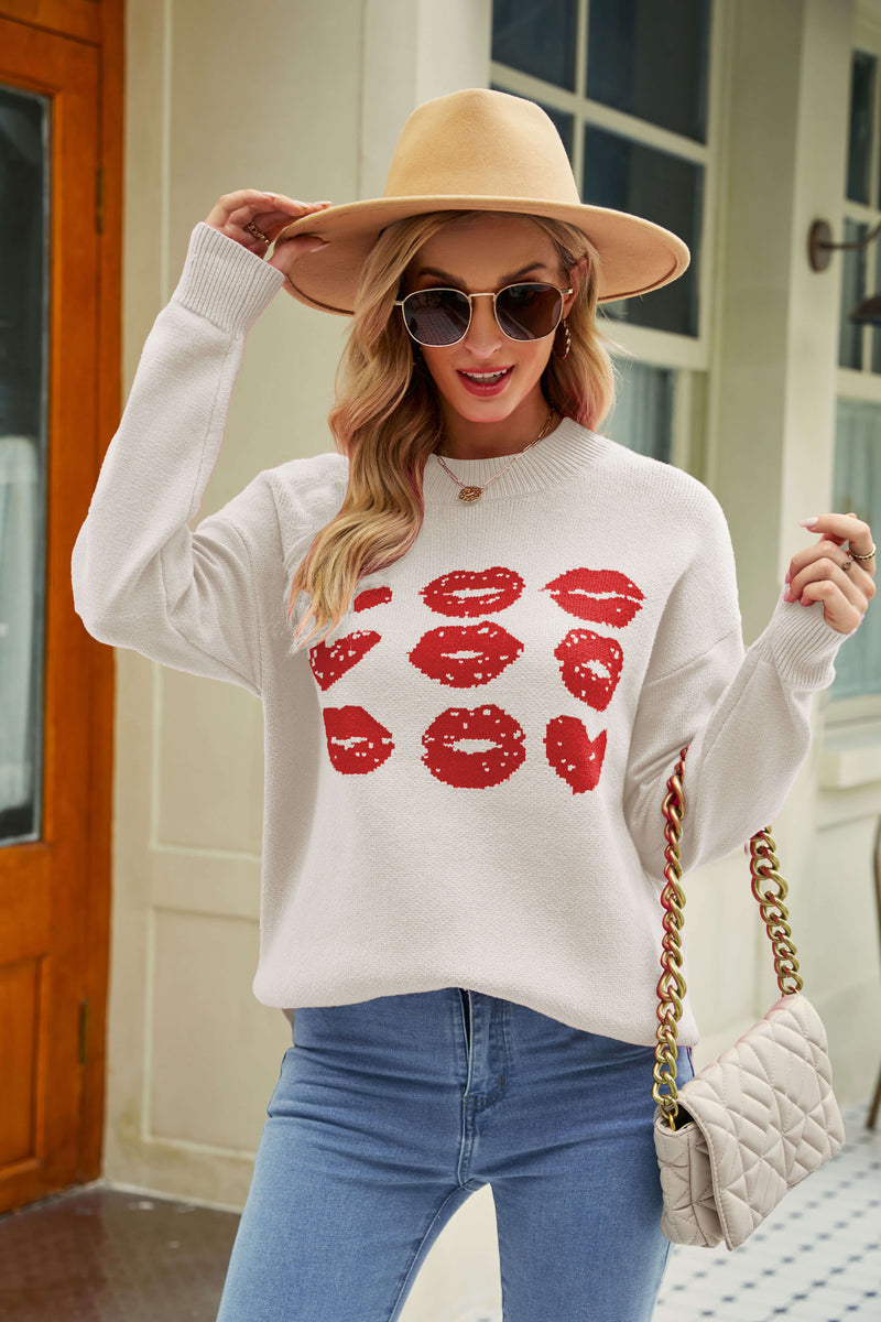 Love to Lips Pullover Knit Sweater