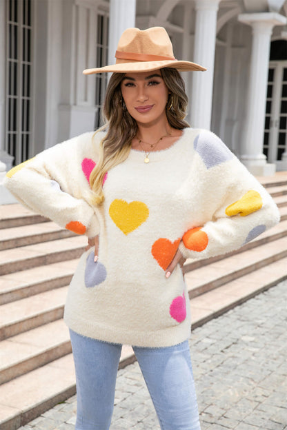 Hearty Valentine Knit Sweater - Cream