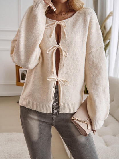 Shes the Bow Detail Sweater Cardigan - Cream