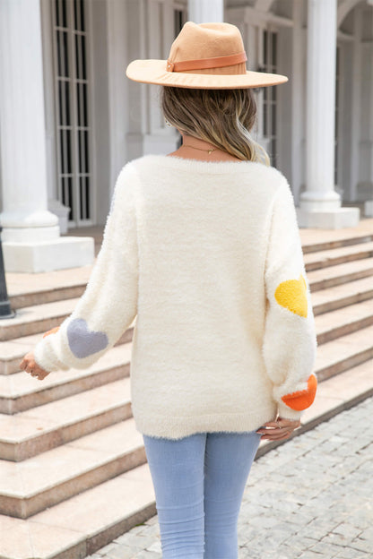Hearty Valentine Knit Sweater - Cream