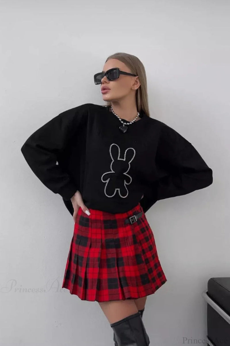 Crew Neck Oversized Embossed Rabbit Sweatshirt