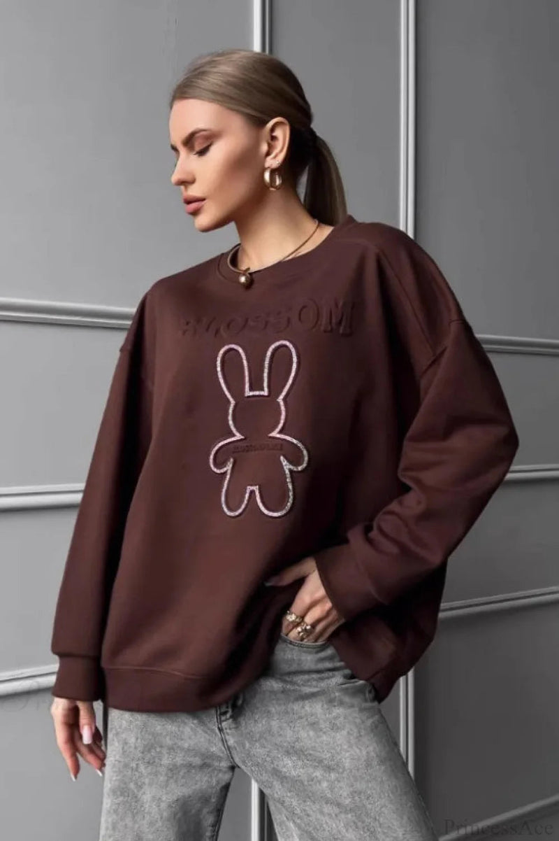 Crew Neck Oversized Embossed Rabbit Sweatshirt
