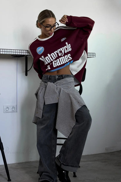 Crew Neck Letter Printed Oversized Sweatshirt
