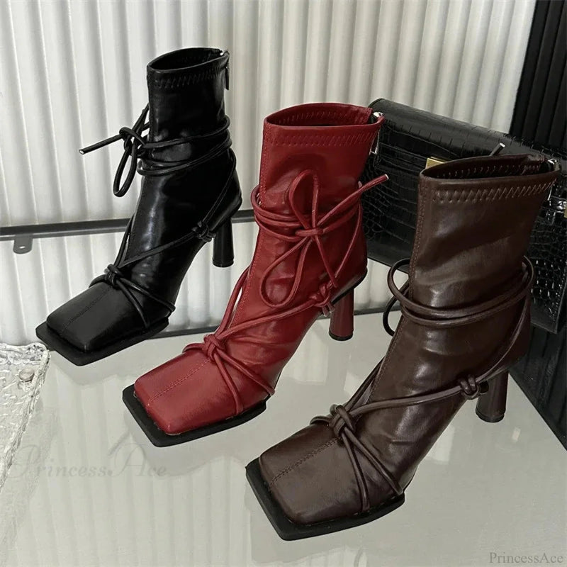 Cross-band Square Toe Rebel Ankle Boot
