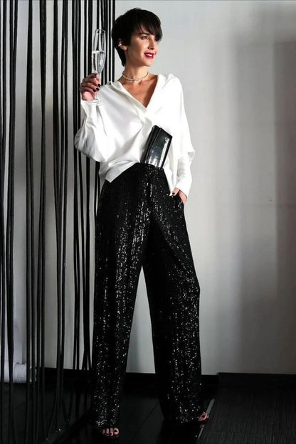 Sequin Straight Leg Pants