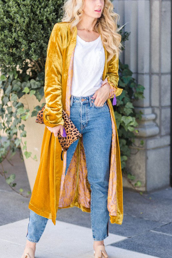 Velvet Cardigan Buttonless Outerwear Sweater