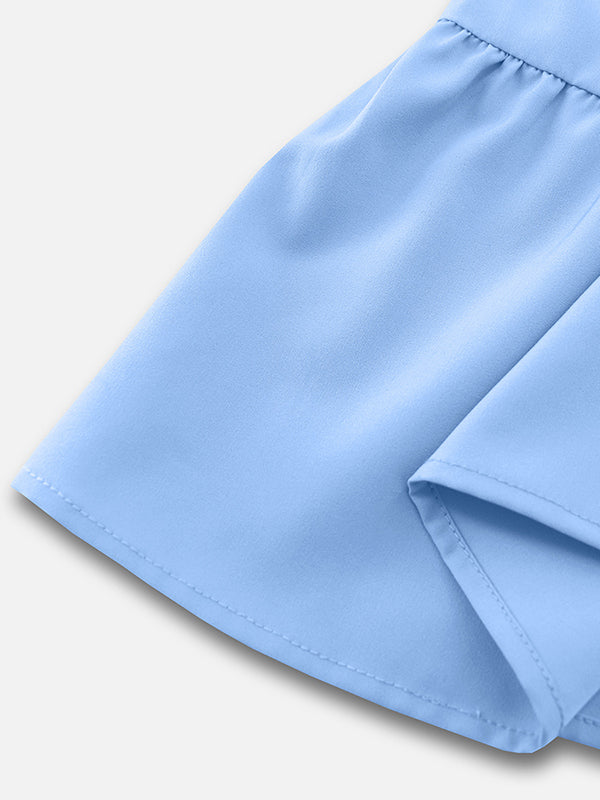 Loose Puff Sleeves Elasticity Pleated Color Split-joint Tiered Off-the-shoulder Mini Dresses