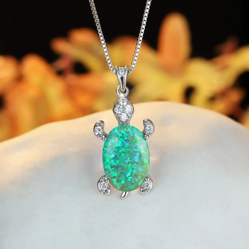 Elegant Opal Turtle Necklace