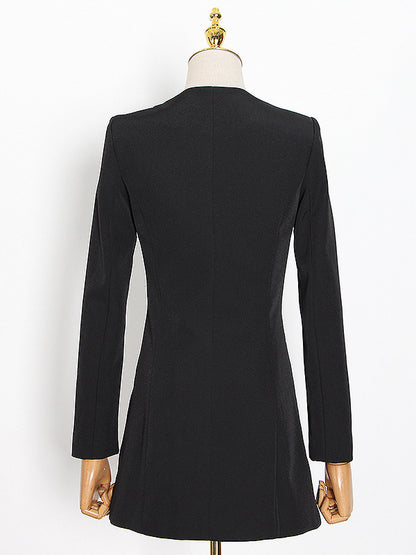 A-line High Waisted Buttoned Pockets Shoulder Pad Square-neck Blazer Mini Dresses