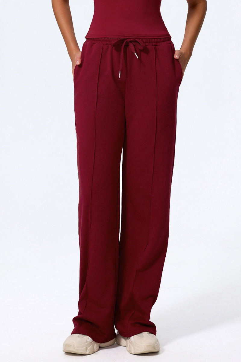Relaxed Straight Leg High Waist Knit Pants