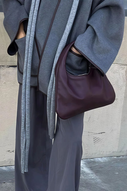 Leather Pieced Two-tone Belted Coat