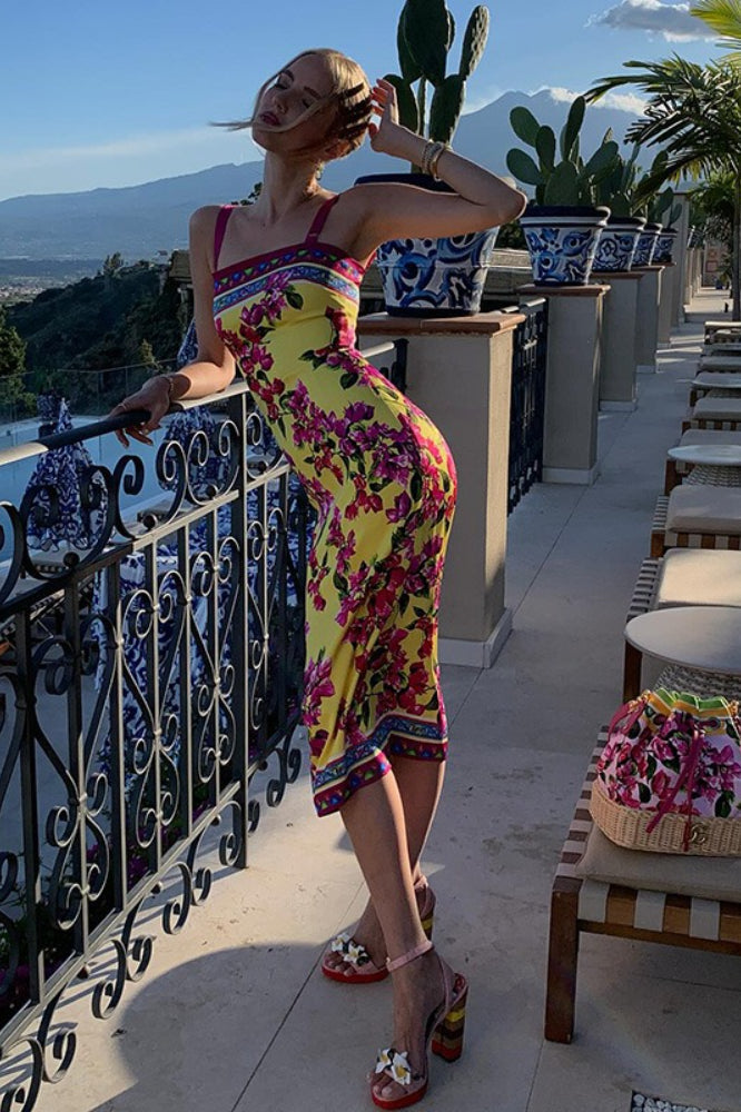 Print Slim Cami Midi Dress