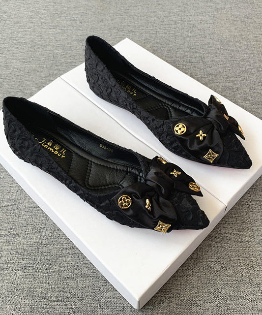 Black Bow Splicing Flat Shoes Pointed Toe