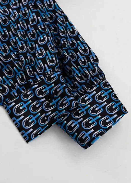 Ease - Printed Button-up Shirt and Wide-leg Pants Set