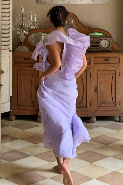 Simple Deep V Ruffle Maxi Dress