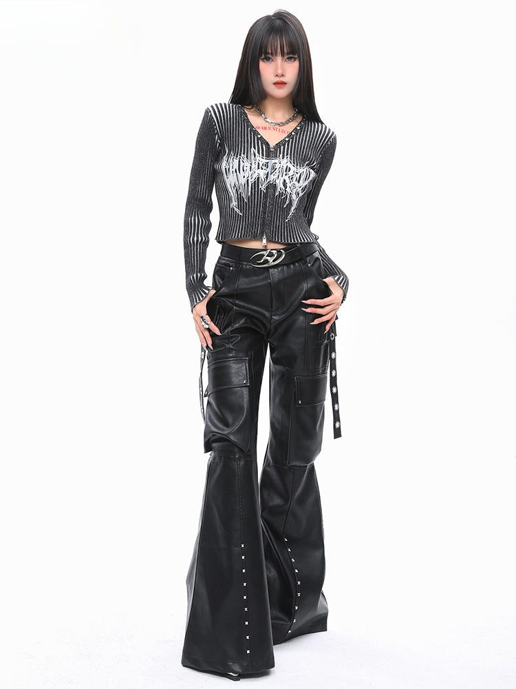 Lautaro Soft Black Baggy Pu Leather Cargo Pants for