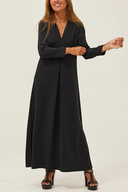 Color V-neck Slit Maxi Dress