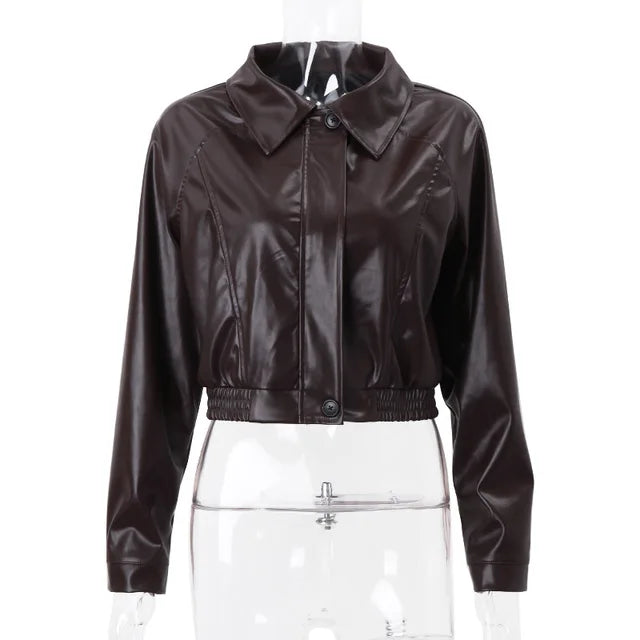 Zipper Retro Pu Jackets Winter Temperament Basic Coats Female Autumn Leather Jacket Woman