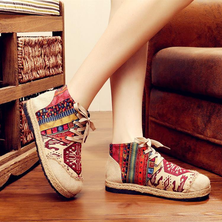 Red Jacquard Cotton Linen Fabric for Splicing Flat Feet Shoes