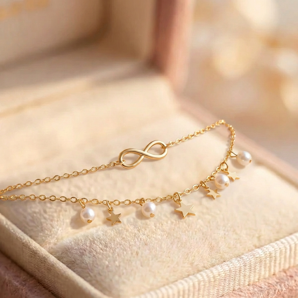 Infinity Anklet Bracelet + Pearls And Stars
