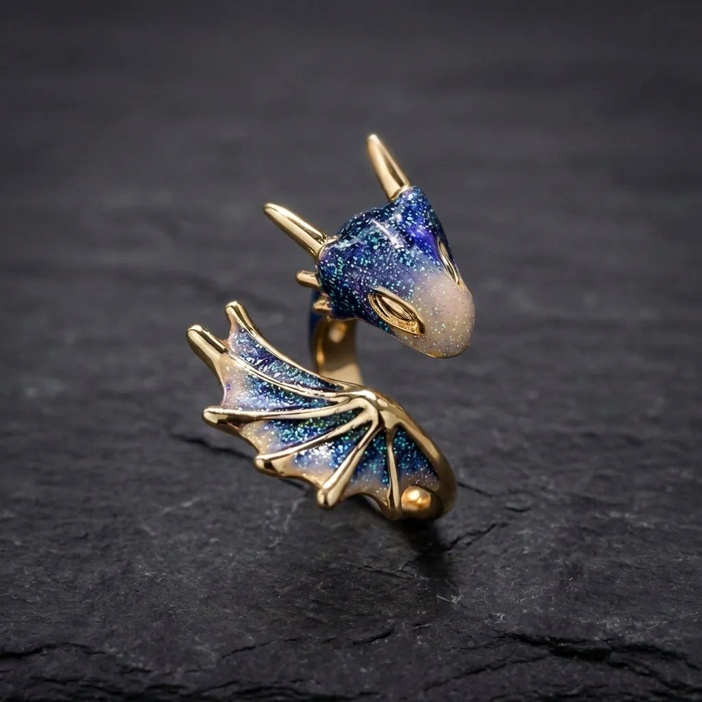 Adjustable Dragon Ring In Silver And Hand Painted Enamel
